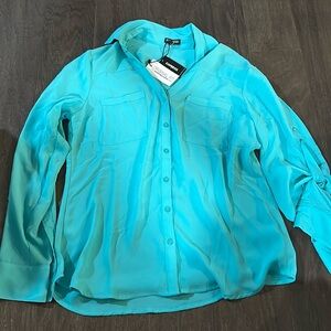 Express Teal Button Down Blouse